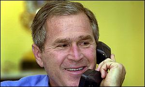 George W Bush speaking to voter by phone