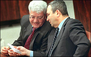 Barak (right) and Levy  in the Knesset before meeting Arafat